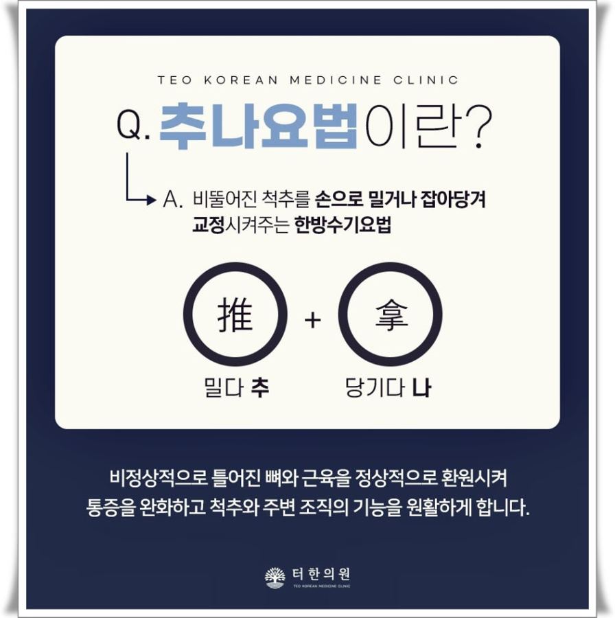 추나요법의 의미와 원리를 한자와 함께 설명한 안내문