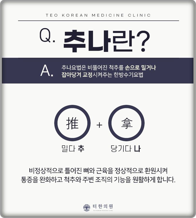추나요법의 의미와 원리를 한자와 함께 설명한 안내문