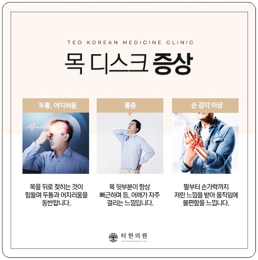 목 디스크 증상을 설명한 인포그래픽