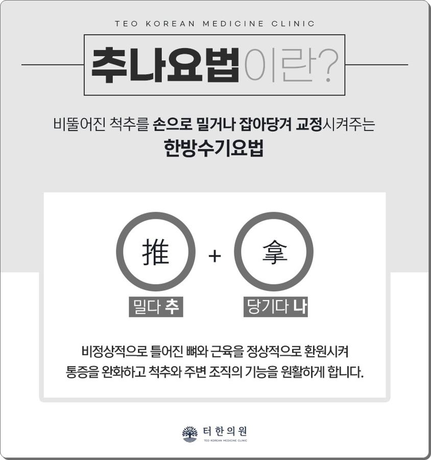 추나요법의 뜻과 원리를 설명한 안내 카드